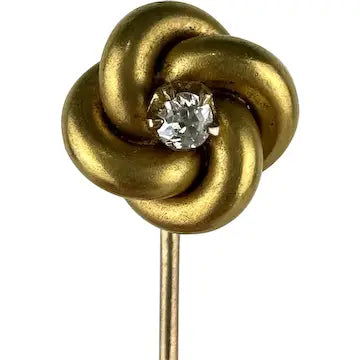 Antique 14k Gold Diamond Love Knot Stick Pin