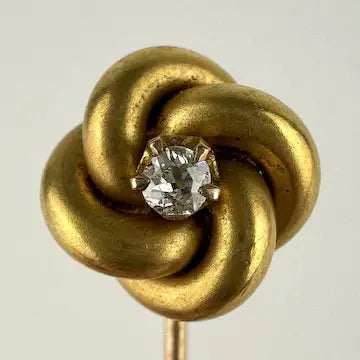 Antique 14k Gold Diamond Love Knot Stick Pin