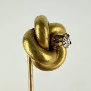 Antique 14k Gold Diamond Love Knot Stick Pin
