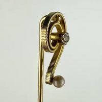 Antique 14k Gold Diamond and Pearl Stick Pin