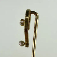 Antique 14k Gold Diamond and Pearl Stick Pin