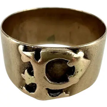 Antique 14k Gold Letter P Cigar Band Ring