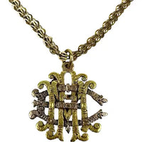 Antique 14k Gold Monogram Pendant Necklace on a Fancy Link Chain