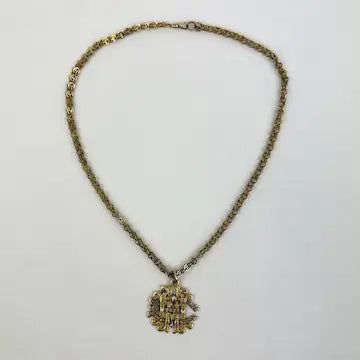 Antique 14k Gold Monogram Pendant Necklace on a Fancy Link Chain