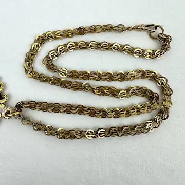 Antique 14k Gold Monogram Pendant Necklace on a Fancy Link Chain
