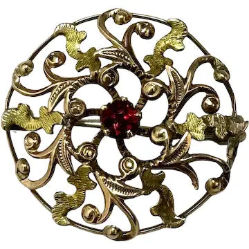Antique 14k Gold Ruby Pin