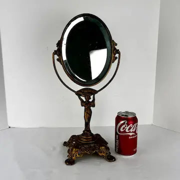 Antique Art Nouveau Figural Swivel Shaving Mirror