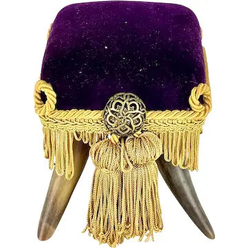 Antique Bovine Horn Primitive Square Purple Pin Cushion