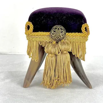 Antique Bovine Horn Primitive Square Purple Pin Cushion