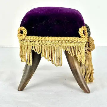 Antique Bovine Horn Primitive Square Purple Pin Cushion