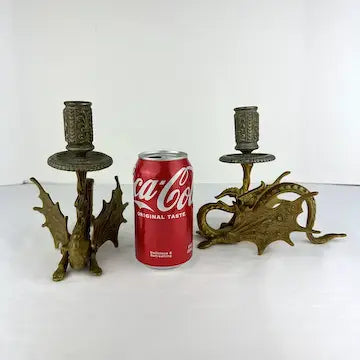 Antique Brass Winged Griffin Candle Holders