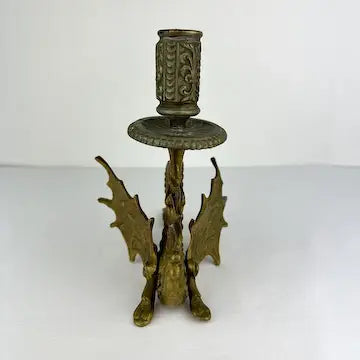 Antique Brass Winged Griffin Candle Holders