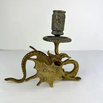 Antique Brass Winged Griffin Candle Holders
