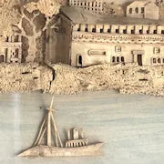 Antique Chinese Cork Diorama of River Scene