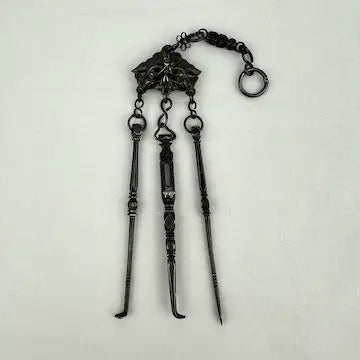 Antique Chinese Silver Opium Chatelaine with Monkey Butterflies and Elephants