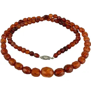 Antique Faceted Baltic Amber Necklace with 14k Gold Clasp