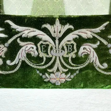 Antique French Embroidered Velvet Picture Frame