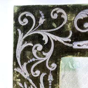 Antique French Embroidered Velvet Picture Frame