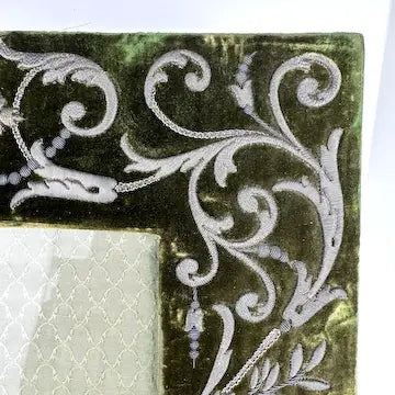 Antique French Embroidered Velvet Picture Frame
