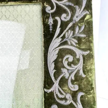 Antique French Embroidered Velvet Picture Frame