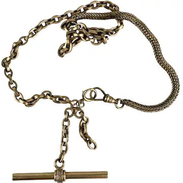 Antique Gold Filled Watch Fob Chain with T Bar