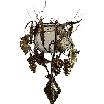 Antique Italian Gilt Floral Sconce with Hand Blown Glass Container