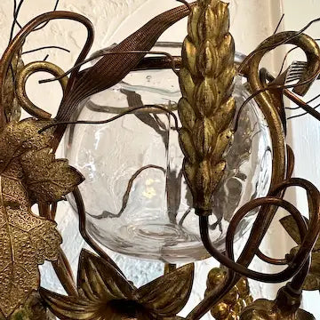 Antique Italian Gilt Floral Sconce with Hand Blown Glass Container