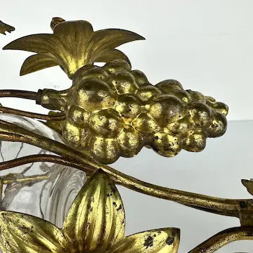 Antique Italian Gilt Floral Sconce with Hand Blown Glass Container
