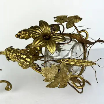 Antique Italian Gilt Floral Sconce with Hand Blown Glass Container
