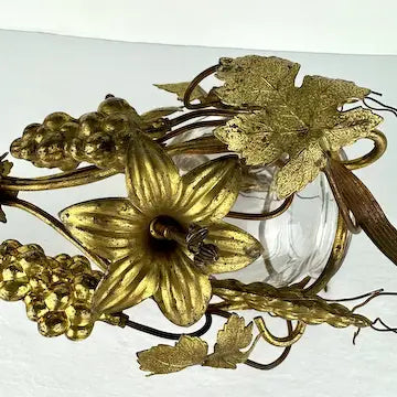 Antique Italian Gilt Floral Sconce with Hand Blown Glass Container