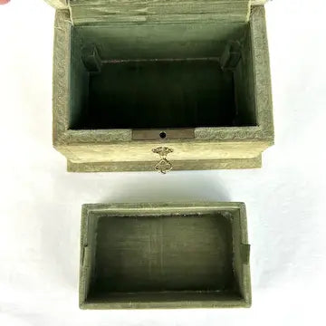 Antique Italian Velvet Sewing or Jewelry Box with Locking Key