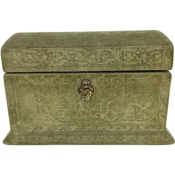 Antique Italian Velvet Sewing or Jewelry Box with Locking Key