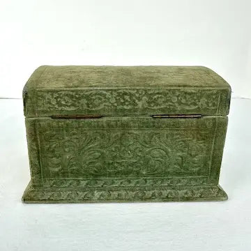 Antique Italian Velvet Sewing or Jewelry Box with Locking Key