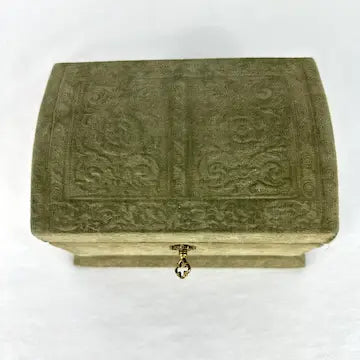 Antique Italian Velvet Sewing or Jewelry Box with Locking Key