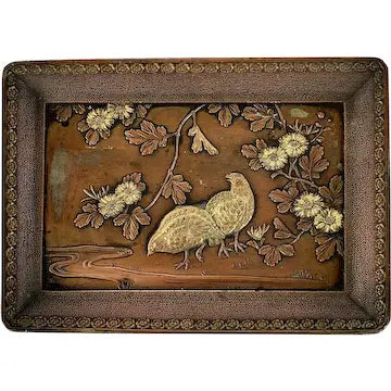 Antique Japanese Meiji Period Spelter Calling Card Tray