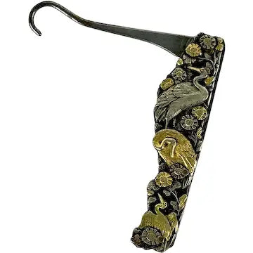 Antique Japanese Mixed Metal Shakudo Button Hook