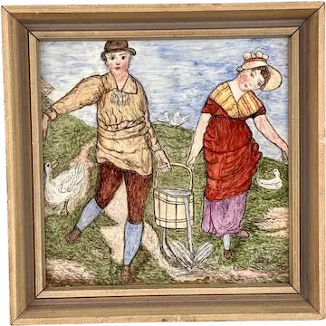 Antique Josiah Wedgewood &Sons Framed Jack & Jill Walter Crane Tile