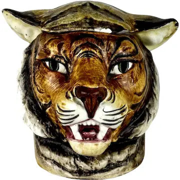 Antique Majolica Ceramic Tiger Humidor