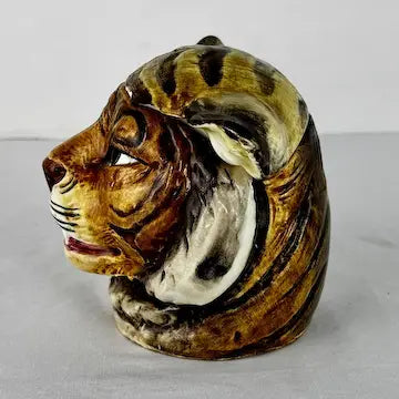 Antique Majolica Ceramic Tiger Humidor