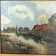 Antique Oil Painting of Fishermen by J Cole