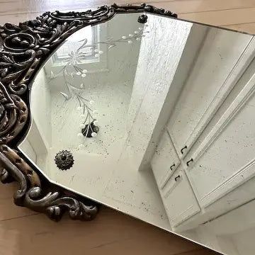 Antique Ornate Carved Wood Etched Mirror