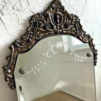 Antique Ornate Carved Wood Etched Mirror