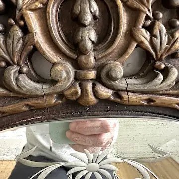 Antique Ornate Carved Wood Etched Mirror