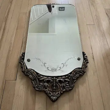 Antique Ornate Carved Wood Etched Mirror