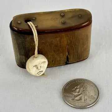 Antique Primitive Carved Cow Horn and Wood Snuff Box