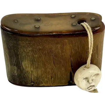 Antique Primitive Carved Cow Horn and Wood Snuff Box