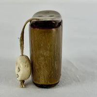 Antique Primitive Carved Cow Horn and Wood Snuff Box