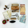 Antique Red Plush Velvet Sewing Box with Applied Squirrel and Bone Tools