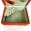 Antique Red Plush Velvet Sewing Box with Applied Squirrel and Bone Tools