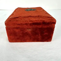 Antique Red Plush Velvet Sewing Box with Applied Squirrel and Bone Tools